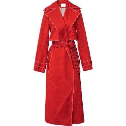 New arrival autumn trench coat women double breasted x-long fashion belted windbreak outerwear