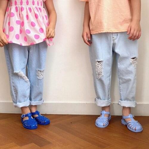 New Boys And Girls' Korean Fashion Trend Holed Loose Jeans Casual Pants Pants