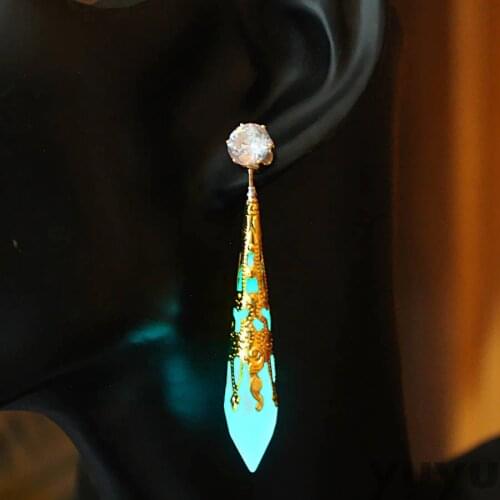 New Earrings Glow in The Dark Gift For Women Pendant earring Lovers Crystal column Golden pattern fashion Jewelry