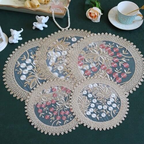 New Embroidery Flowers placemat cup mug tea pan coaster kitchen dining table place mat lace doily Christmas wedding drink pad