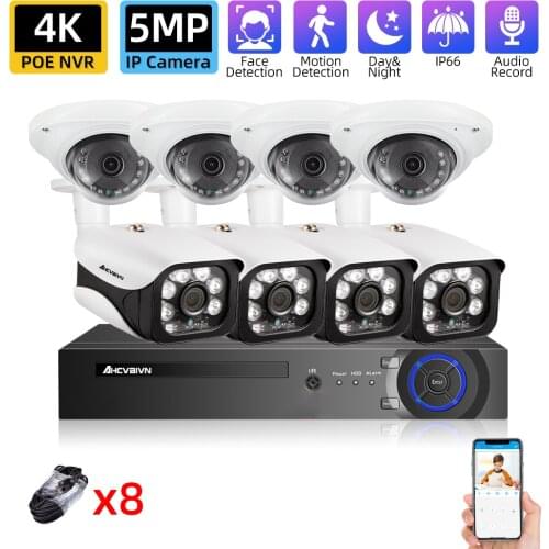 Face Detection H.265 8CH 5MP 4K HD CCTV Set Video Surveillance Kit Security Camera System Audio IP Cam P2P POE NVR Kit 2TB HDD
