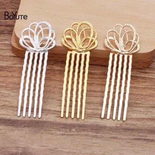 BoYuTe Wholesale (10 Pieces/Lot) 24*26MM Metal Alloy Flower Hair Comb 5 Teeth Diy Hand Made Hair Accessories for Women
