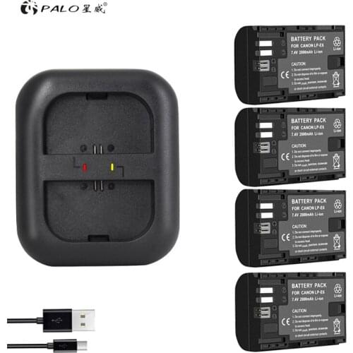 PALO digital batteries 4 pcs LP E6 camera battery LP-E6 7.4V 2000mAh + USB dual slot charger For Canon EOS 6d 5d mark iii ii 6d