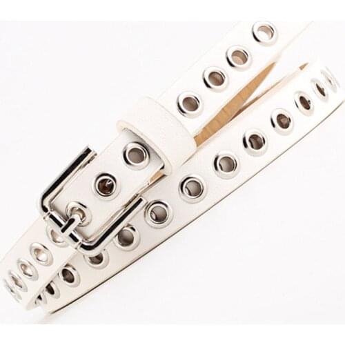 Trendy Ladies Women Geometry casual Pu Leather Belts with Rivet Studded Single Grommet Holes Waist Chain Belt one pieces