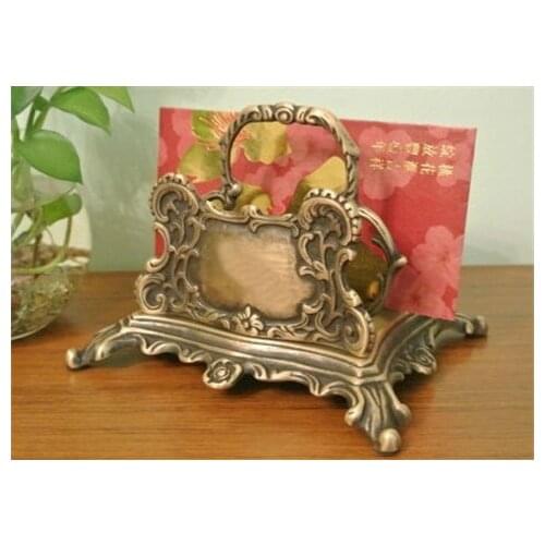 Old Vintage Decorative Brass Desk Letter Holder Napkin Holder Art Craft Decor Metal Postcard Display Holder Stand Home Decor