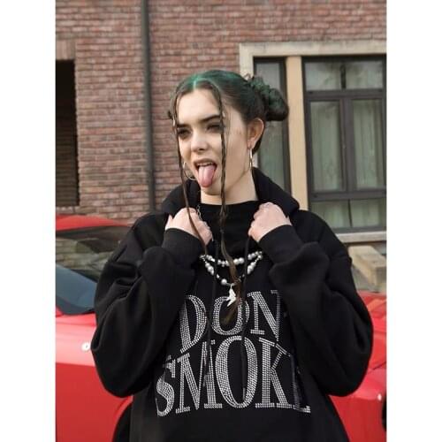Rhinestone Oversize Ladies Dont smoke Sweatshirt Hoodie Top Plus Size Casual Loose Long Sleeves Women Pullover Sweatshirt худи