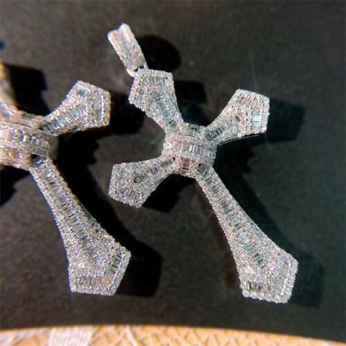 Vintage Cross Pendant Lab Diamond Cz Stone 925 Sterling silver long Cross Pendant Necklace for Women Men Party Wedding jewelry