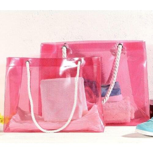 Portable beach bag waterproof Large capacity Transparent bag crystal pvc summer Jelly Candy Handbags pink vs black Women Bags