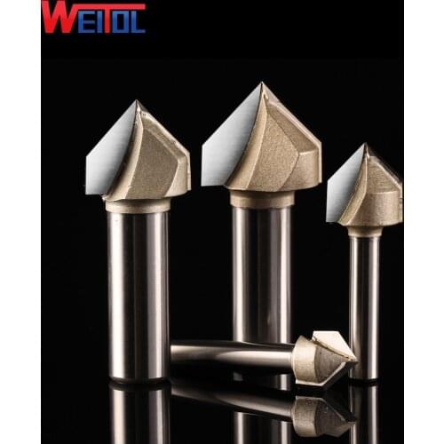 Weitol Free shipping 1pcs 1/2 or 1/4 inch carbide V groove cutter woodworking tools CNC router bits for wood carving tool
