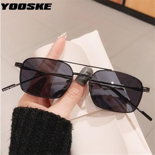 YOOSKE Vintage Small Sunglasses Men Candy Color Square Sun Glasses for Women Hip Hop Trendy Metal Brand Design Eyewear UV400