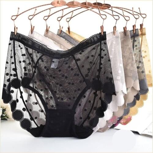 Ladies Panties Large Size Female Underwear Plus Size Women Quick-drying Sexy Lace Thin Transparent Dot Mesh Panties Womens