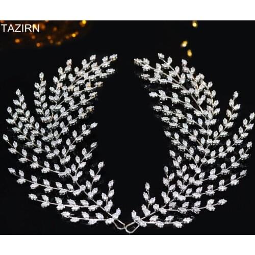Leaves Design Cubic Zirconia Hair Vine Bride Headpieces CZ Bridal Hair Jewelry Accessories Women Party Headwear