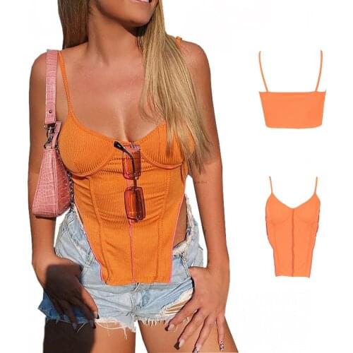 2021 New Womens Rib Knit Sexy Camisole, Spaghetti Strap Solid Color Irregular Hem Patchwork Cami Tops