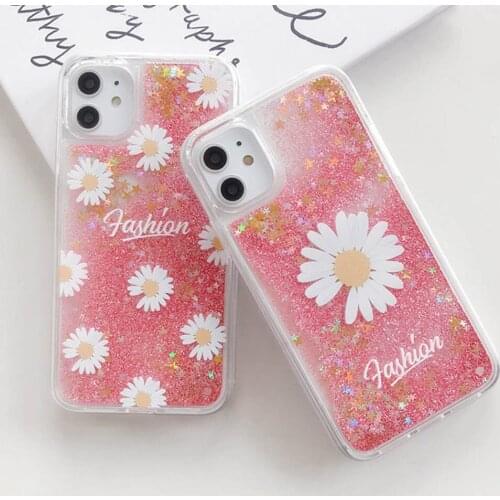 Liquid Quicksand Phone Cases On For Samsung Galaxy A51 A71 A50 A70 A10 A20 A30 A11 A21 A31 A41 M30S M31 Glitter Daisy Back Cover