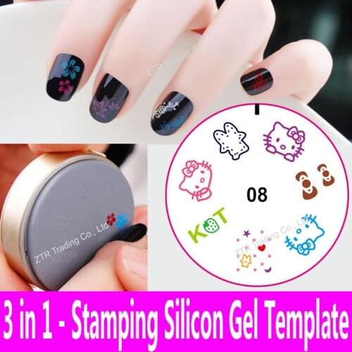 1 piece Stamping Template 3 in 1 Nail Art Plate Tools Silicon Gel Transfer Print Stamper Scraper Seal DIY Decoration 20 Designs