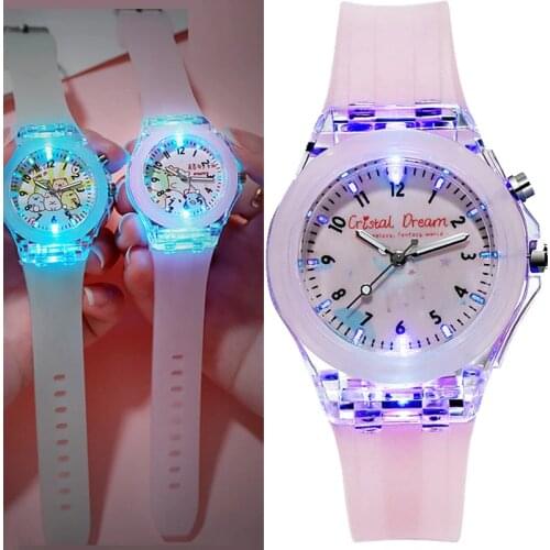 10pcs/lot Crystal Dream Unicorn Kids Children Boys Girls Students Light Flash Glow Up Quartz Watches Birthday Party Gifts Clock