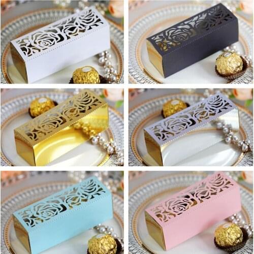 10pcs Rose Flower Laser Cut Candy Gift Box for Baby Shower Baptism DIY Chocolate Dragee Box Christmas Party Wedding Decoration