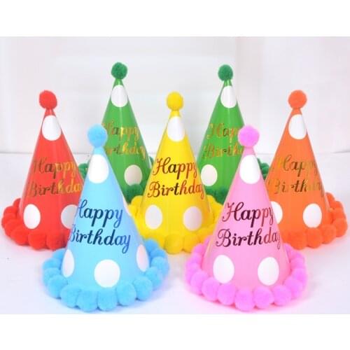 Party supplies 10 pack birthday hats polka dot hot stamping paper plush ball caps childrens birthday party hats wholesale