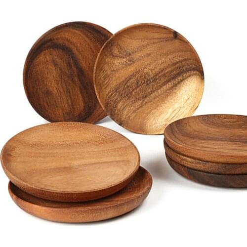 2pcs Round Wooden Plates Set High Quality Acacia Wood Cake Dishes Dessert Serving Tray Wood Sushi Plate Tableware Dinnerware