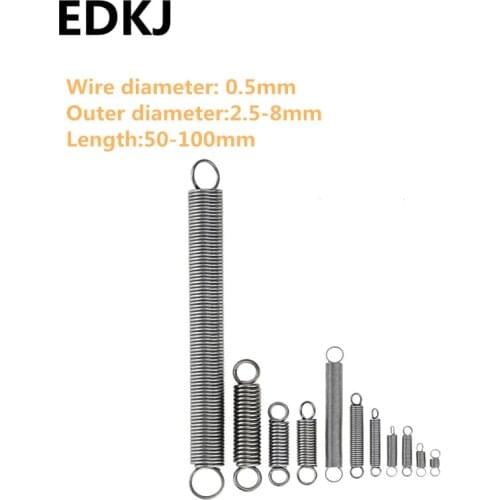 5pcs 65 manganese stretch spring Spring stretch with hook small pull spring 0.5 series 2.5-8mm long 50 60 80 90 100 high-strengt