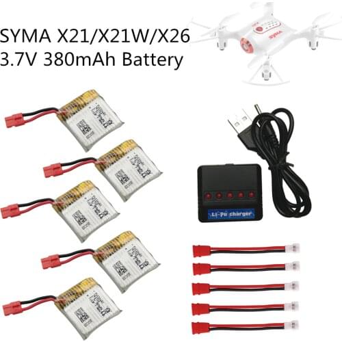 5PCS SYMA X21 X21W Battery quadcopter Quadcopter spare parts 5PCS 3.7V 380mah Lipo battery with 5-in-1 charger