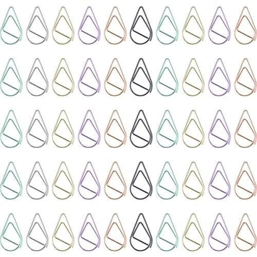 LMDZ 50Pcs Paper Clips Metal Material Drop Shape Paper Clips Office School Stationery Drop Bookmark Stationery Marking Clips
