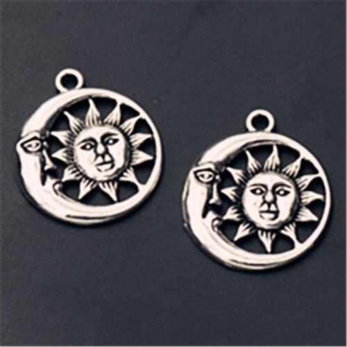 WKOUD 6pcs Silver Color Sun Moon Charm Hip Hop Necklace Earrings DIY Metal Jewelry Alloy Pendants A1023
