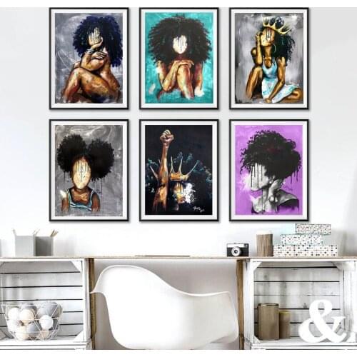 Abstract Black Africa Girl Portrait Wall Art Canvas Painting Nordic Posters And Prints Wall Pictures For Living Room Decor