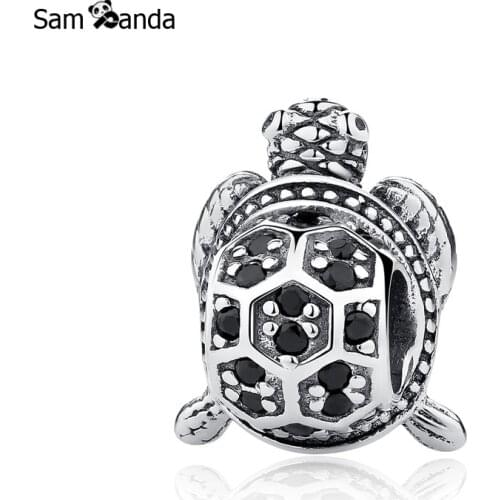 Authentic 925 Sterling Silver Bead Charm Vintage Cute Turtle With Crystal Beads Fit Pandora Bracelet Bangle DIY Jewelry