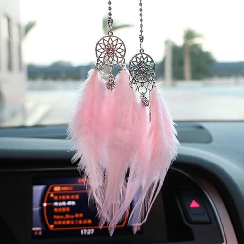Car Hanging Ornament Natural Feathers Handcraft Chic Gift Auto Rearview Mirror Pendant Dream Catcher Ornament Car Accessories