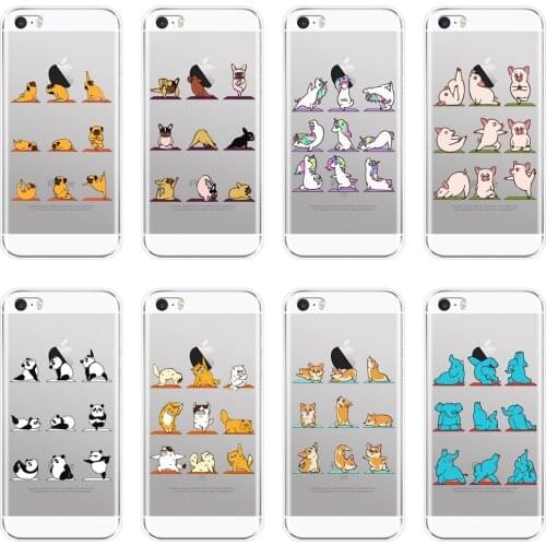 TPU Case For iPhone 5 S 5C 5S SE Yoga Pig Pug Corgi Dog Cat Unicorn Panda Soft Silicone Back Cover For iPhone 4 S 4S Phone Case
