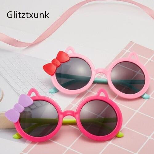 Glitztxunk New Kids Sunglasses Cat Ear Sun Glasses Cute Cartoon Retro Round Children Goggles For Boys Girls Shade Eyewear UV400