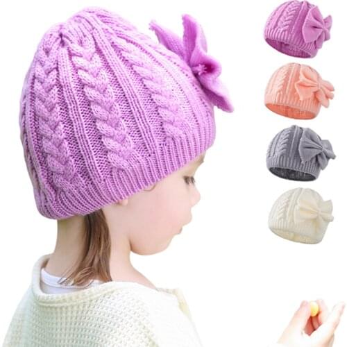 Emmababy Baby Knitted Hat with Bow Decoration, Simple Sweet Style Solid Color Clothing Accessories Cute