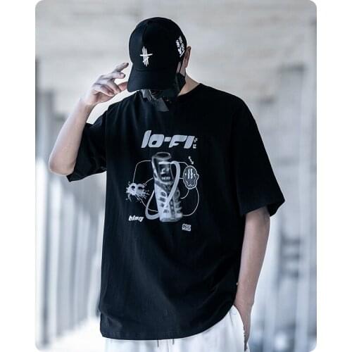 Cyberpunk summer cotton T-shirt High street Mens clothes Harajuku Hip hop fashion oversized chic Gothic streetwear High street