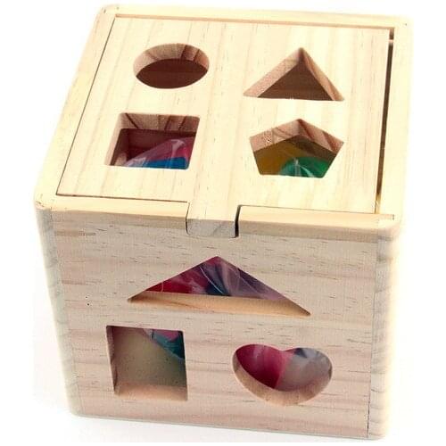 Interesting bird toys parrot building blocks wooden thirteen hole intelligence box shape