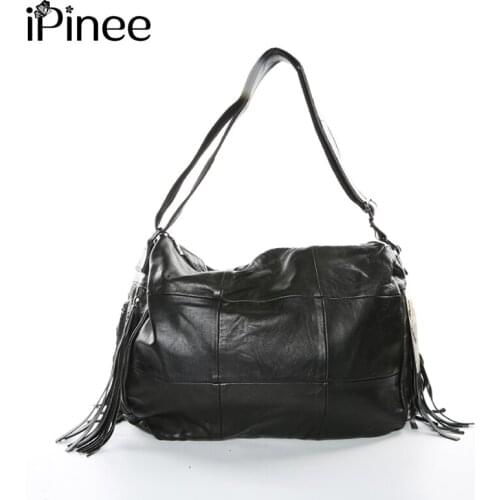 IPinee Women Tassels Big Bag Lady Cowhide Handbags Ladies Made of Genuine Leather Women Messenger Bags Designer High Quality