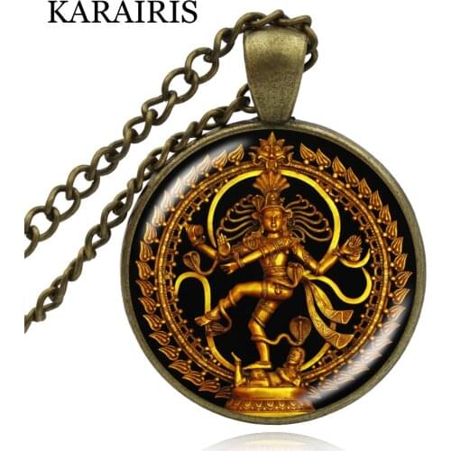 KARAIRIS Religion Jewelry India Buddhist Shiva Pendant Necklace Glass Cabochon Lord Shiva of the Dance of Destruction Necklaces