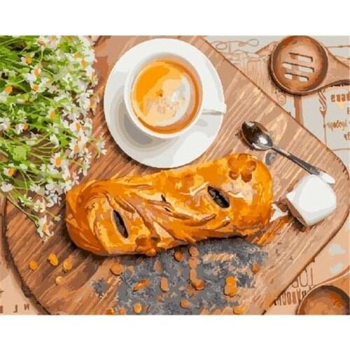 GATYZTORY Frame Painting By Numbers Bread And Coffee Landscape Picture Acrylic Paint Draw On Canvas Living Room Decor Artcrafts