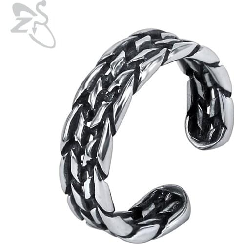 ZS 316L Stainless Steel Rings for Men Women Punk Rock Jewelry Hip Hop Open Finger Ring Braided Shape Bands Gothic Ring 2018