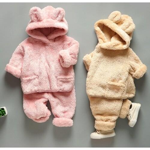 Girls Boys Clothing Sets Autumn Winter Children Velvet Hoodies Pants Pajamas For Baby Kids Home Wear Buits Toddler Sleepwear 4Y