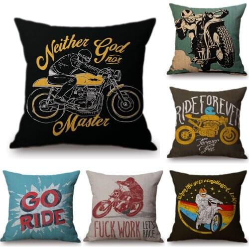 Cool Men Ride Motorcycle Style Printing Linen Cotton Home Decorative Sofa Throw Cushion Cover Car Seat Waist Pillow Case