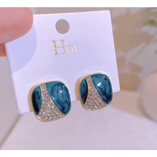New Fashion Geometric Square Stud Earrings for Women Trendy Crystal Rhinestone Stud Ear Wedding Party Christmas Jewelry Gifts