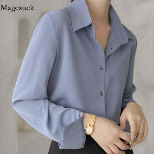 Office Ladies Solid Chic Button Up Turn-down Collar Long Sleeve Women Blouse Autumn New Elegant All-match White Shirts Top 12614