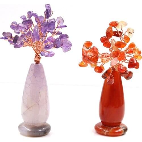 XSM Natural Agates Bottle Shaped Base Crushed Tumbled Stones Tree of Life Feng Shui Decor Reiki Healing Crystal Jewelry Making