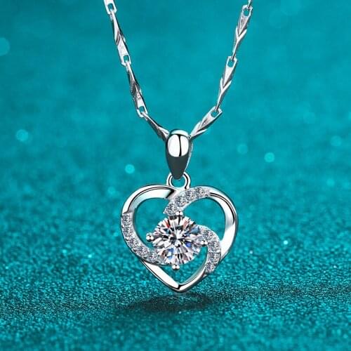 New Popular 0.8 Carat Diamond Test Past D Color Moissanite Heart Pendant Necklace Silver 925 Original Gemstone Clavicle Chain