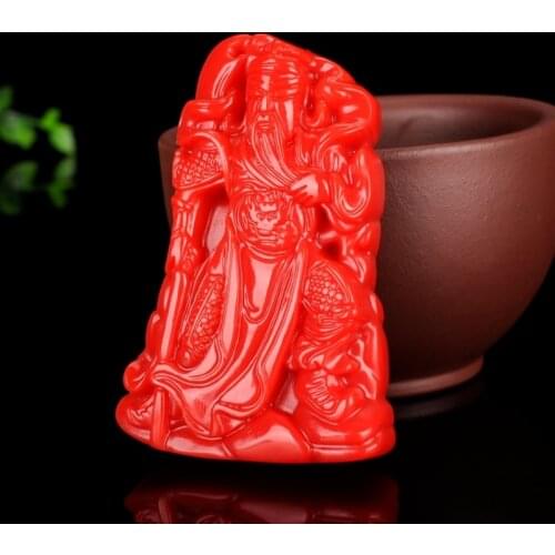 Natural Chinese Red Hand-carved Guan Gong Jade Pendant Fashion Boutique Jewelry Men and Women Guan Yu Necklace Gift