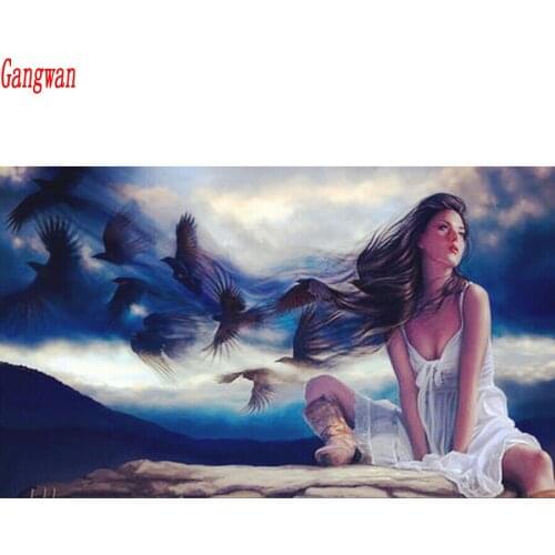 Full Diy Diamond Painting portrait girl bird Diamond Cross Stitch 5d Square Diamond Diamond Embroidery Women pattern home decor