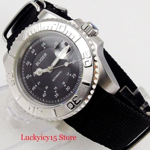 BLIGER Simple Military Style 40mm Round Rotating Bezel MIYOTA Movement Nylon Strap Men Strap