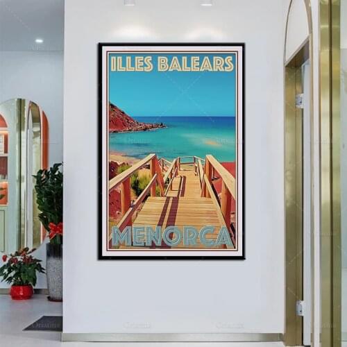 Retro Vintage Style Travel Poster Illes Balears Menorca Oil Painting Posters and Print on Canvas Wall Art Modular Pictures Decor