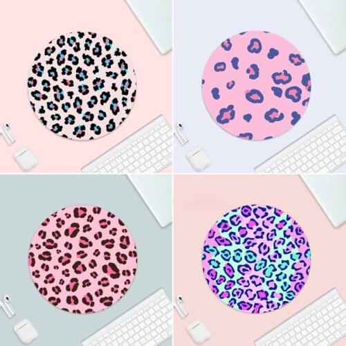 Leopard Color Print Pink gamer play mats Mousepad Small Rubber Desk Table Protect Game Office Work Round Mouse Mat pad